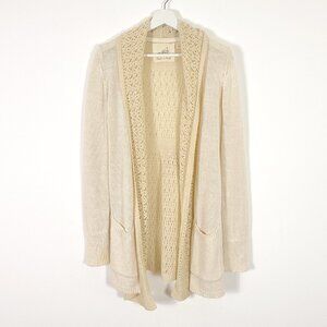 Anthropologie Angel of the North Cream Crochet Longline Cardigan